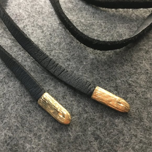 Boho Chic Black Leather and Stone Long Choker - Picture 4 of 6